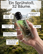 TERRA Flakon in der Hand vor Alpenwald, Extrait de Parfum mit über 20 % Duftöl, handgefertigt in Bayern