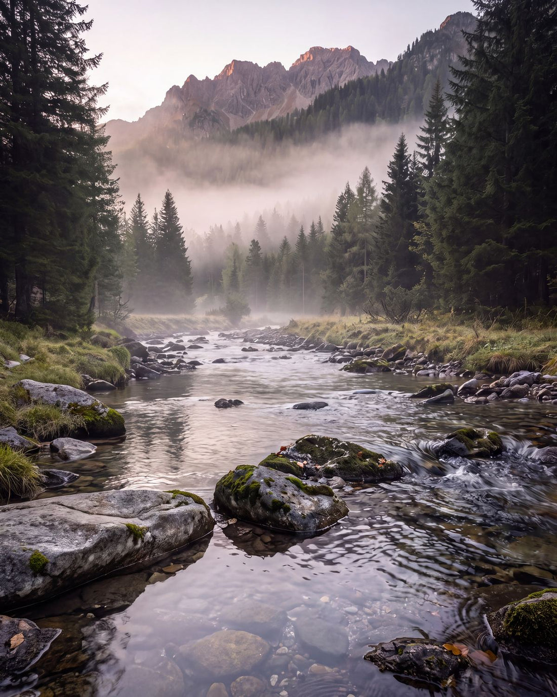 Alpenglühen am Bergbach