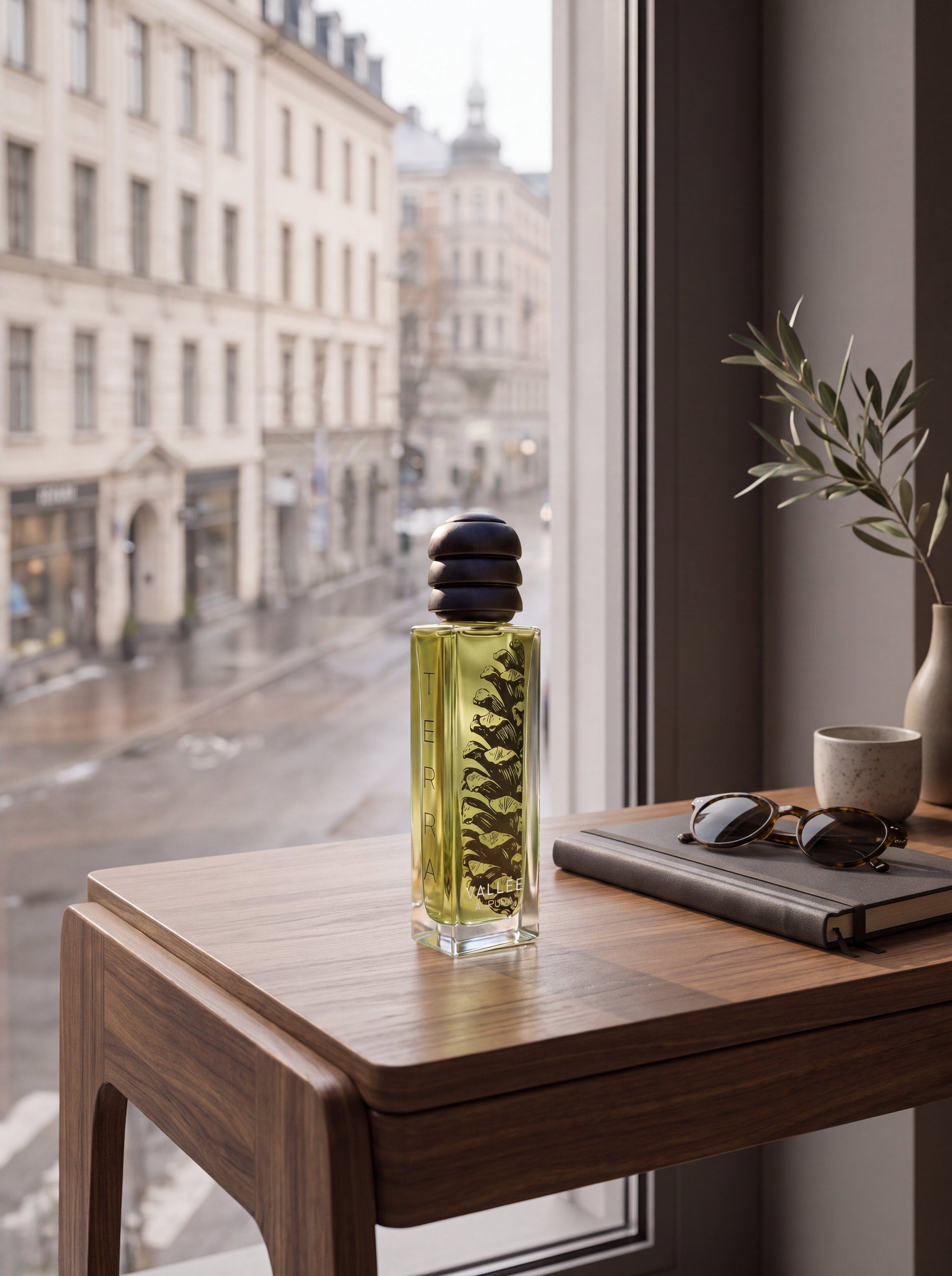 TERRA auf dem Schreibtisch am Fenster mit Blick auf die Straße